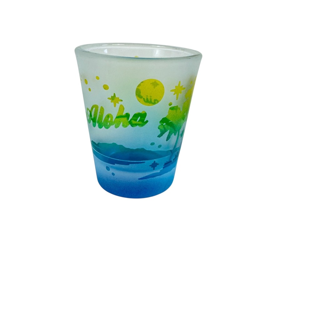 NEW KC Hawaii Aloha Scene Shot Glass Tropical Palm Trees Moon